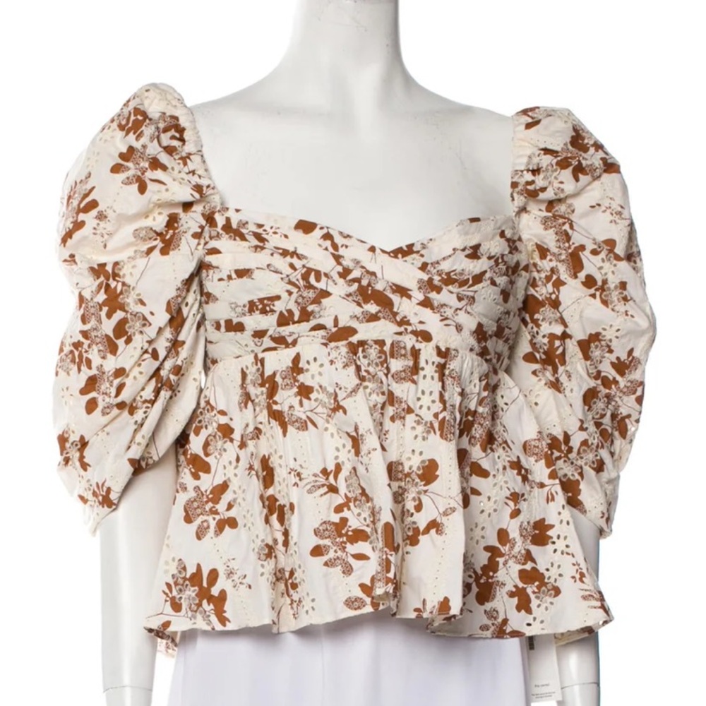 Autumn Adeigbo Cream and Brown Floral Top